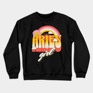 Aries Girl Groovy Zodiac Birthday Crewneck Sweatshirt